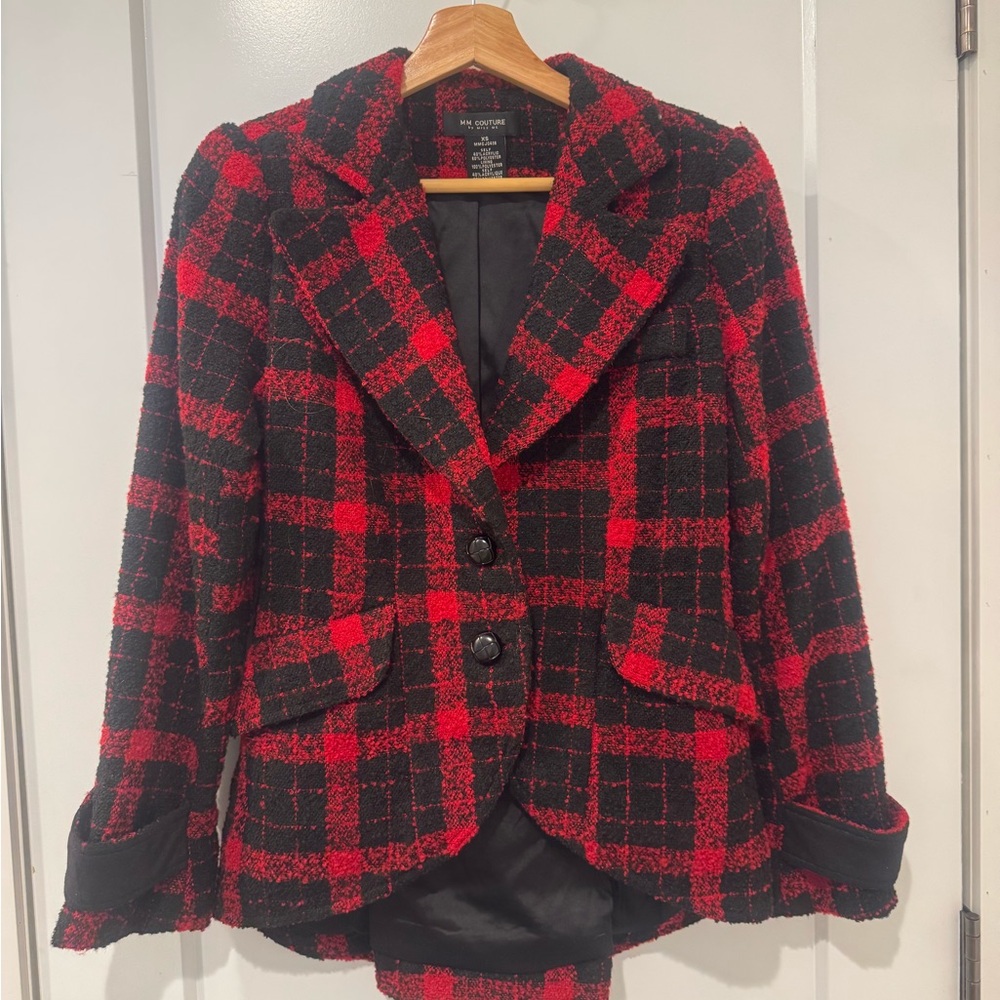 MM Couture Red and Black Plaid Blazer